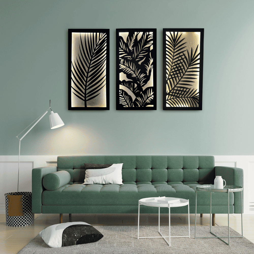 Lit Leaf Panels (Set of 3 Frames)
