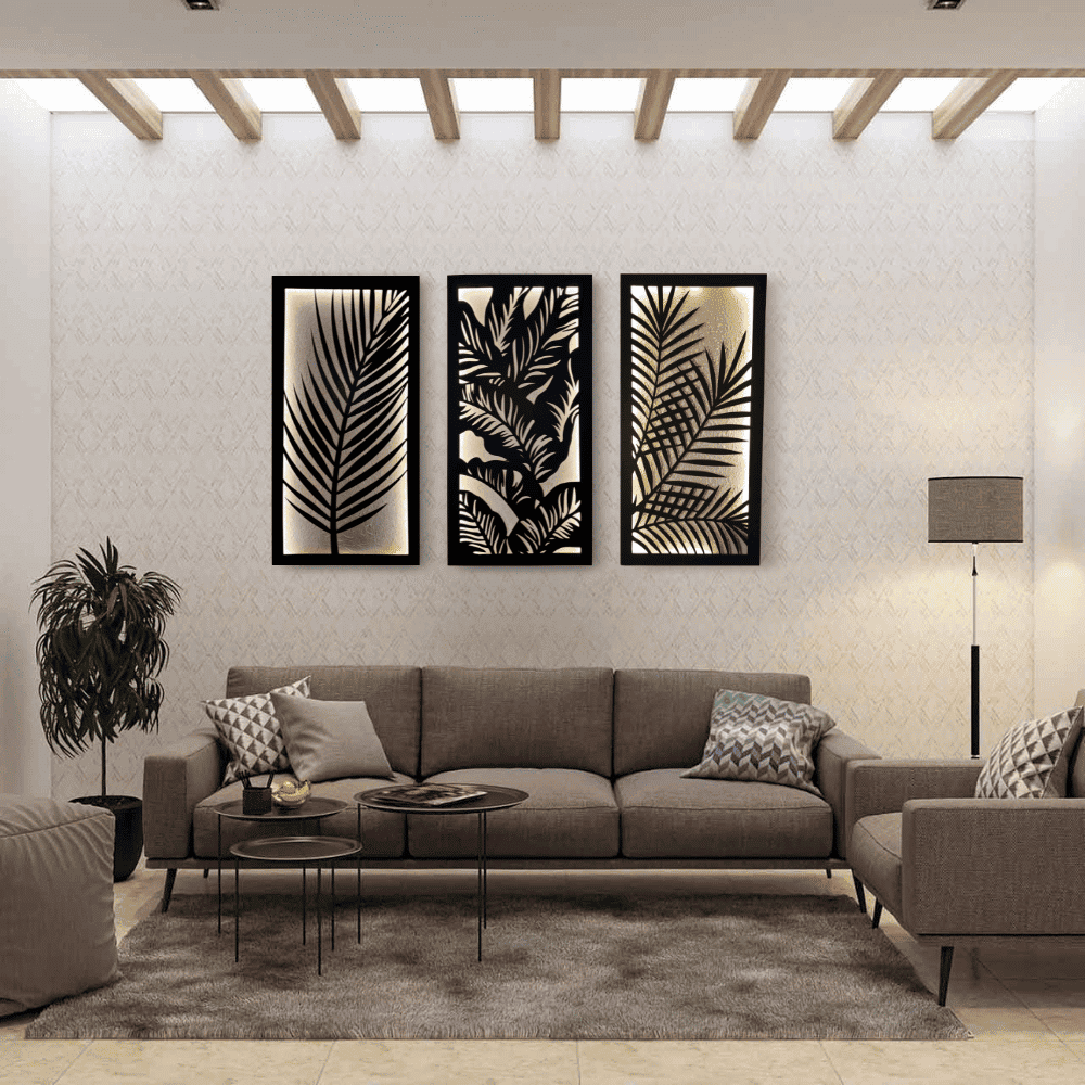 Lit Leaf Panels (Set of 3 Frames)