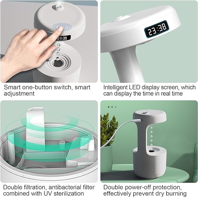 Antigravity Humidifier With Ultra-Quiet Performance, Water Drop Light Effects